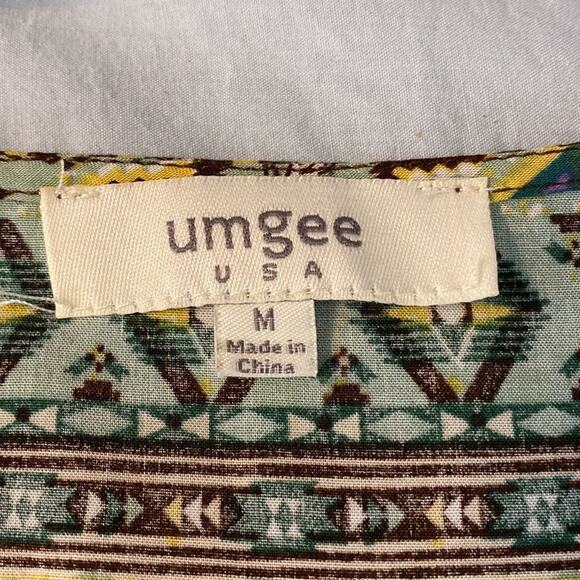 Umgee Boho Print Split Neck Dress/Tunic Size Medium - Picture 4 of 8